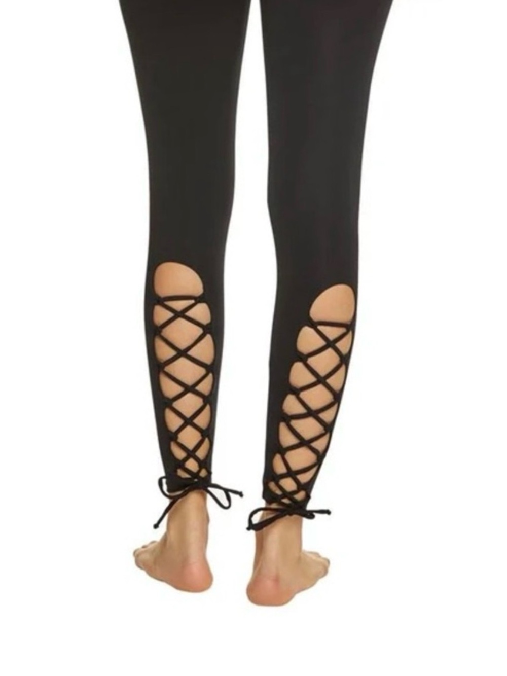 Onzie Black Lace-Up Back Calf Leggings